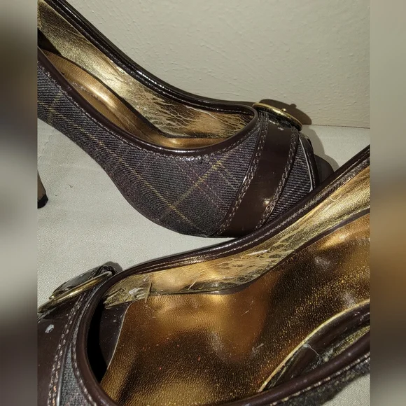 Womens brown plaid heels - Picture 5 of 9